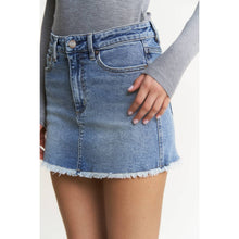 Cyan Light Blue Denim Mini Mica Skirt with Raw Hem