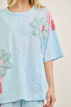 Baby Blue Mineral Washed Floral patchwork eyelet detail J.Her Blouse