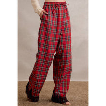 CHRISTMAS PLAID CHECK LACE TRIM WIDE LEG ELASTIC MID RISE PA: RED MULTI / L