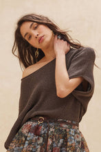 Espresso Short-Sleeve Pointelle Ribbed Knit Sweater