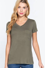 Heather Grey Short Sleeve V-neck Top with Pocket
