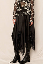 Black Uneven Hem Lace Trim Midi Skirt