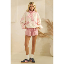 Pink Combo Textured Contrast printed Quarterzip Veveret Sweater