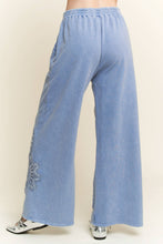 Denim Blue Mineral Washed Lace Cut Wide leg straight pants