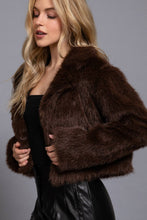 Dark Coffee Long Sleeve Notched Collar Faux Fur Cropped Jacket