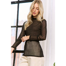 Black Sheer Rhinestone Mesh High Neck Top