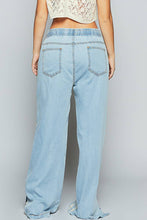Contrast lace stripe textured woven denim POL Pants