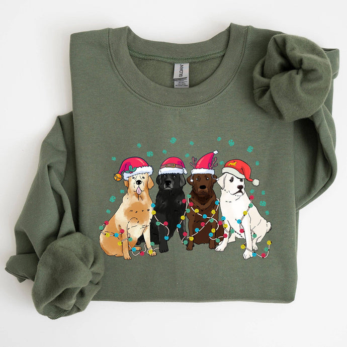 Military Green Christmas Dogs, Puppies, Dog Lovers, Santa Winter Sweatshirt