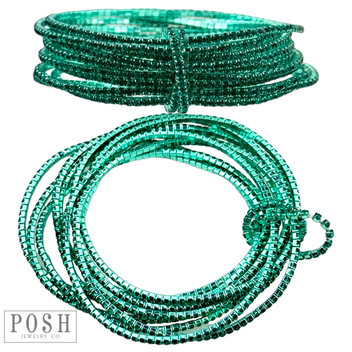 Green Tiny rhinestone stretch bracelet set