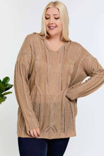 Brown Plus Solid V Neck Long Sleeve Hoodie