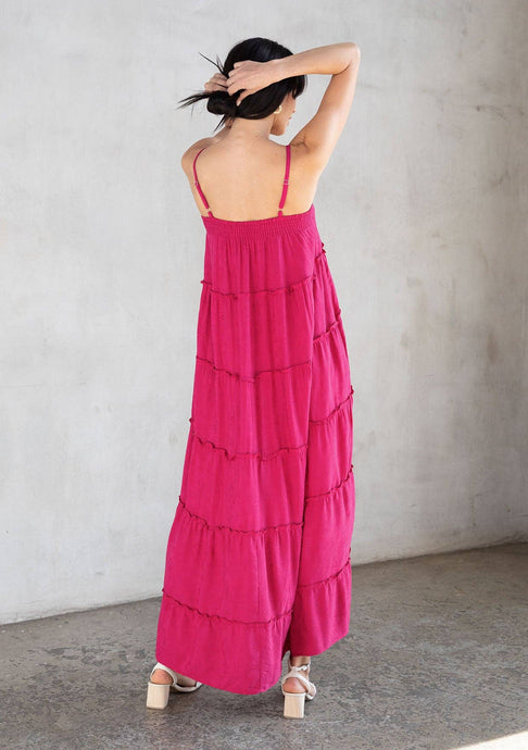 Mulberry Rose Jacquard Empire Waist Tiered Maxi Dress
