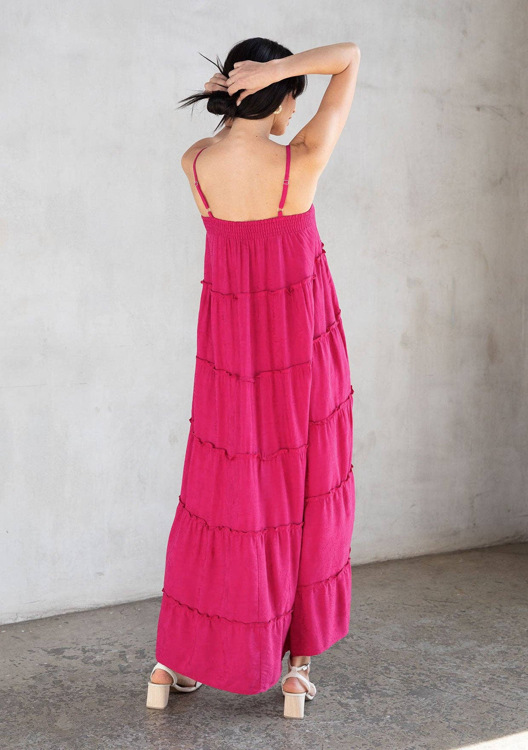Mulberry Rose Jacquard Empire Waist Tiered Maxi Dress