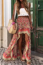 Red Floral Printed Ruffle Maxi Skirts
