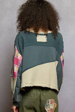 Vintage Moss Round neck long sleeve cut sew peace emblem knit POL top