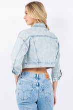 Medium Wash Rhinestone Crop Denim Jacket