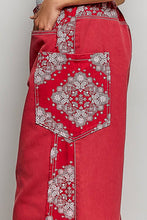 Red High Waist Paisley Patch High Rise Wide Leg Twill POL Pants