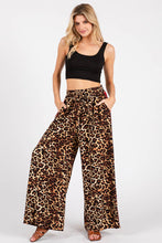 Brown Woven Leopard Wide Leg Side Trim Pants