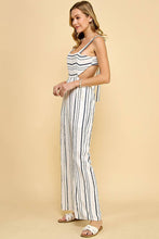 Navy Striped Cutout Back Tie Jumpsuit