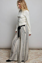 Black Striped Textured Fabric Crafted Waistband Wide-Leg Pants