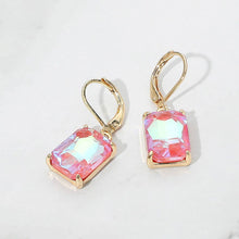 Aqua Rectangular Glass Stone Drop Dangle Earrings