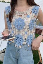 Blue Floral Crochet Sleeveless Knit Vest