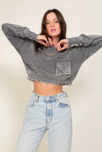 Charcoal Cropped Mineral Wash Distressed Sweater