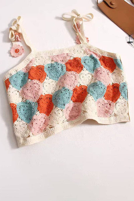 Pink Colorful Crochet Patchwork Tank Top