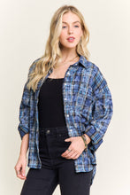 Light Blue Burnout Plaid Washed-Look Shirt