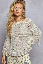 Natural Round neck long sleeve crochet loop patterns regular fit POL top