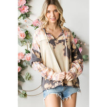 Charcoal Combo Bleached Hooded V Neck Long Sleeve Oli+Hali Top