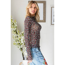 Black Floral Mesh Merrow Hem Knit Oli+Hali Top