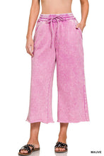 Crop Eggplant Acid Wash Fleece Palazzo Sweatpants With Pockets