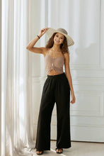 Black Cotton Smocked Wide Leg Pants