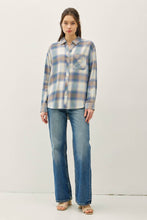 Retro Blue Vintage Plaid Boxy Shirt