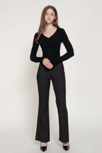 Black Long Sleeve V-Neck Cardigan with V-Shape Hem