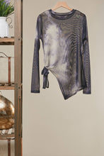 Charcoal Asymmetric Tie Dye Mesh Long Sleeve Top
