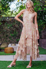 Ivory Floral Waterfall Ruffle Midi Dress Crochet Trim