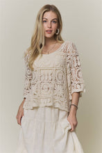 OPEN-KNIT SQUARE CROCHET TOP Rust