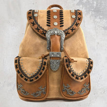 Brown Western Leather Buckle Backpack: