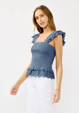 Blue Smocked Scallop Lace Ruffle Lovestitch Top