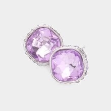 Siam Rhinestone Trimmed Square Stone Evening Stud Earrings