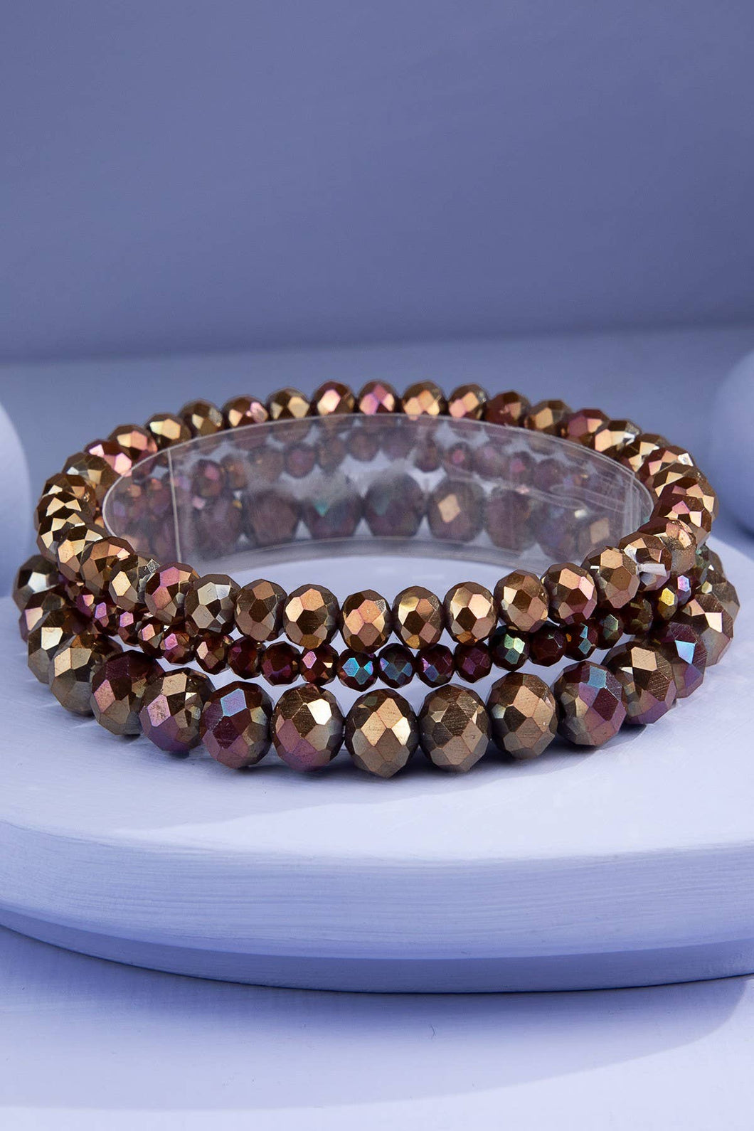 Rose Ember 3 Strand Glass Bead Bracelet Set
