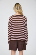 STRIPE RAW EDGE SPLIT NECK SHEER KNIT SWEATER : LIGHT BLUE