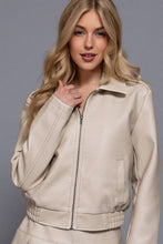 Hazelnut Long Sleeve Wash Effect Faux Leather Jacket