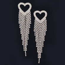 Silver Rhinestone Heart Fringe Earring