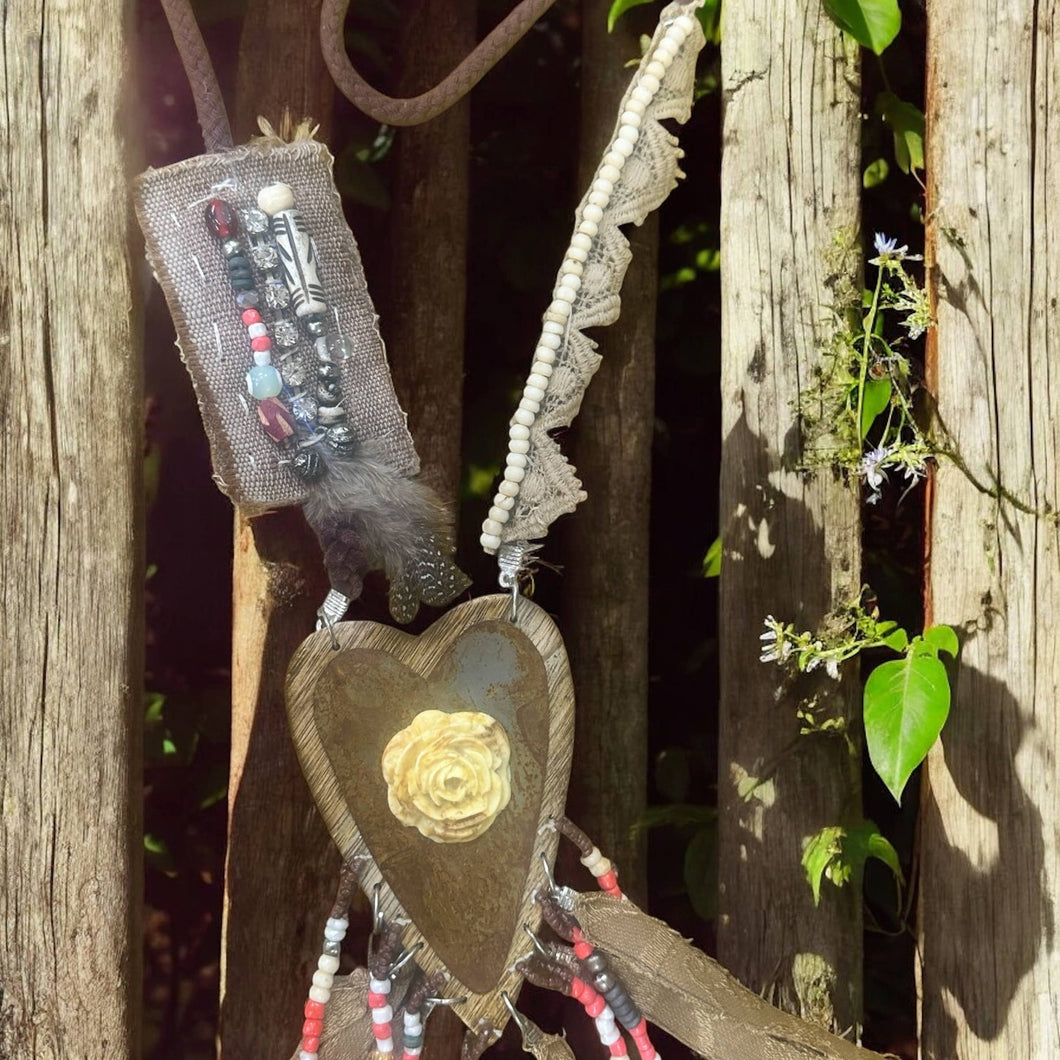 Wooden and Roses Aztec Rare Bird Necklace