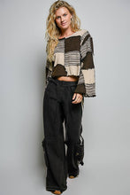 Black Round Neck Unique Patchwork Panels Cropped POL Top