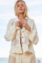 POL Taupe Long balloon sleeve flower detail button down shirt