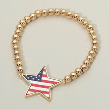 Enamel American USA Flag Star Charm Beaded Stretch Bracelet