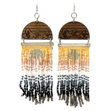 Red Wood Print Mountains Native Color Seed Bead Dangle Earrings: